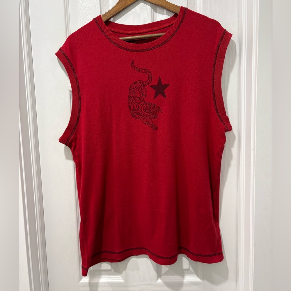 Y2K Tiger Men’s Medium Red Sleeveless Graphic Tank Top CLEAR OUT SALE